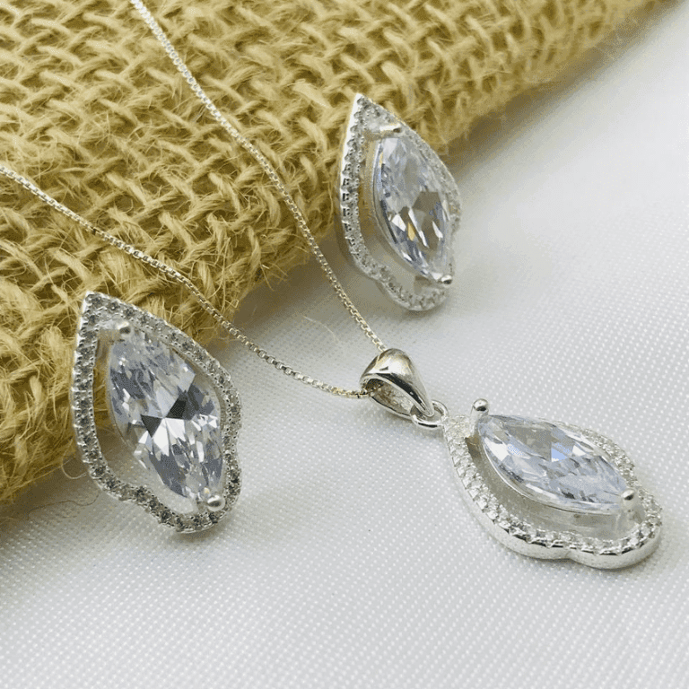 Conjunto Colar e Brincos Pedras Zircônias Prata 925