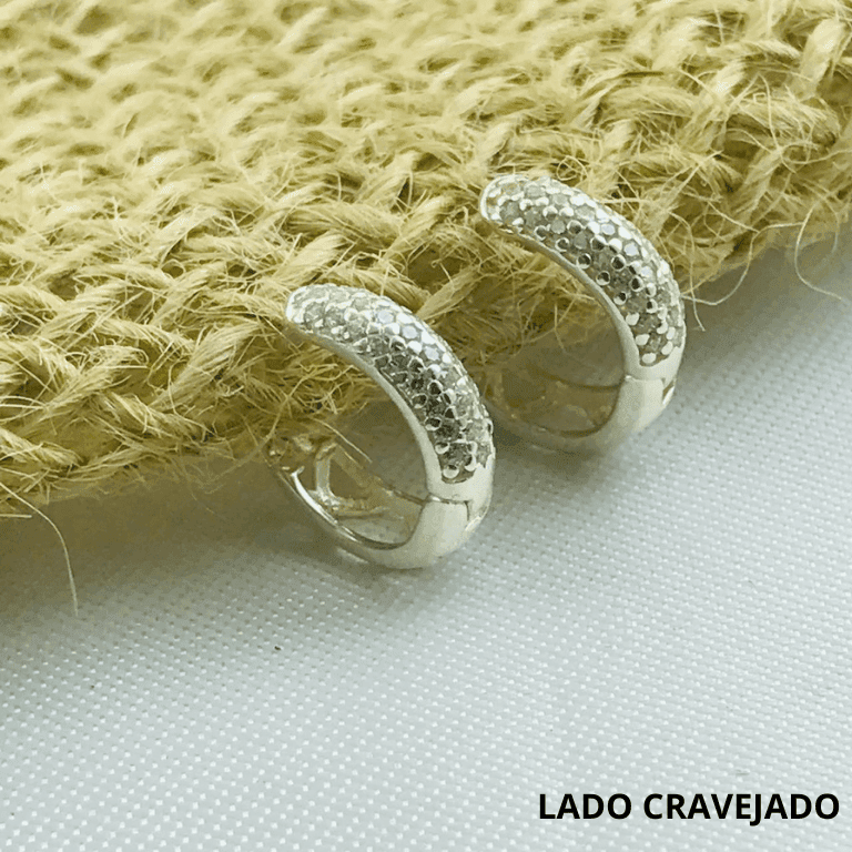 Brinco 2 em 1 Argola Cravejado Prata 925