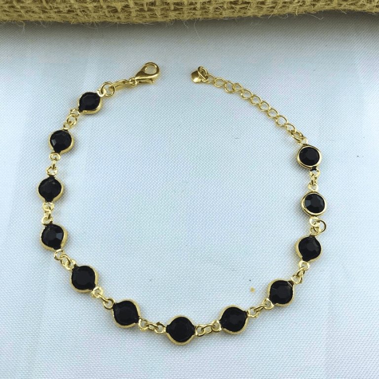 Pulseira de Pedras Pretas Banho de Ouro 18k