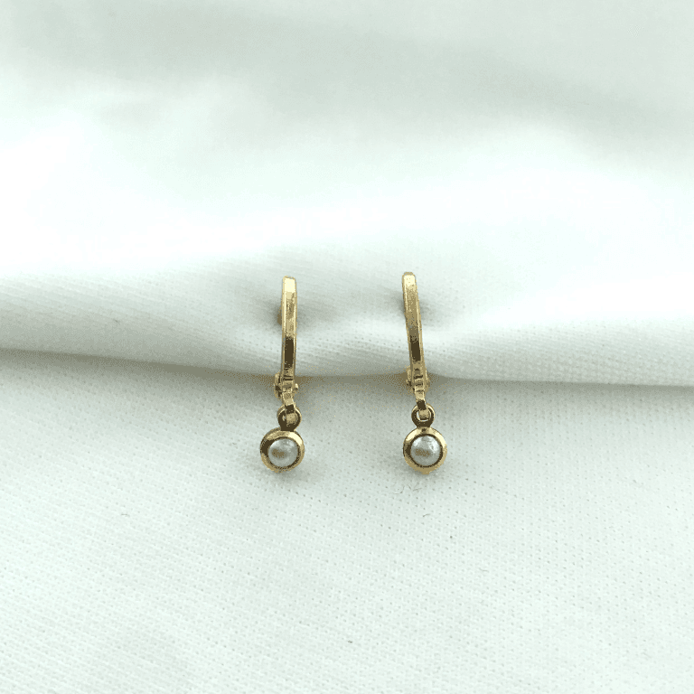 Brinco Argola Pingente Pérola Banho Ouro 18k