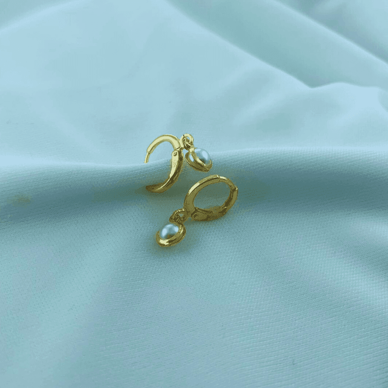 Brinco Argola Pingente Pérola Banho Ouro 18k