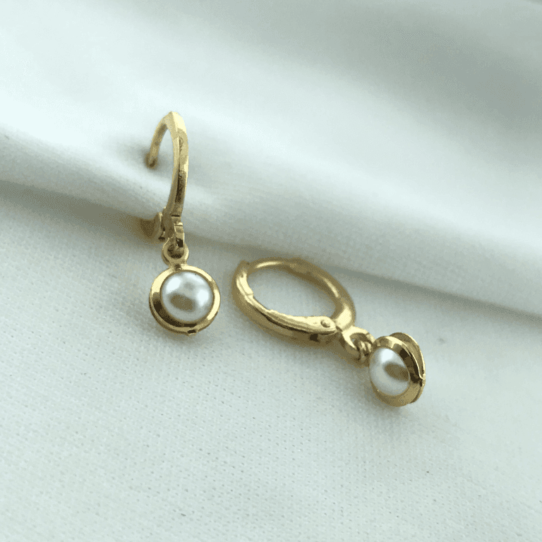 Brinco Argola Pingente Pérola Banho Ouro 18k
