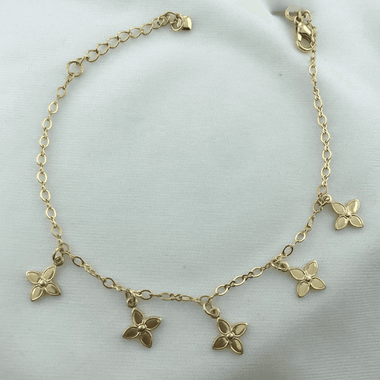 Pulseira com Pingentes Flor Banho Ouro 18k