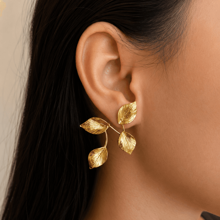 Brinco Folhas Banho Ouro 18k