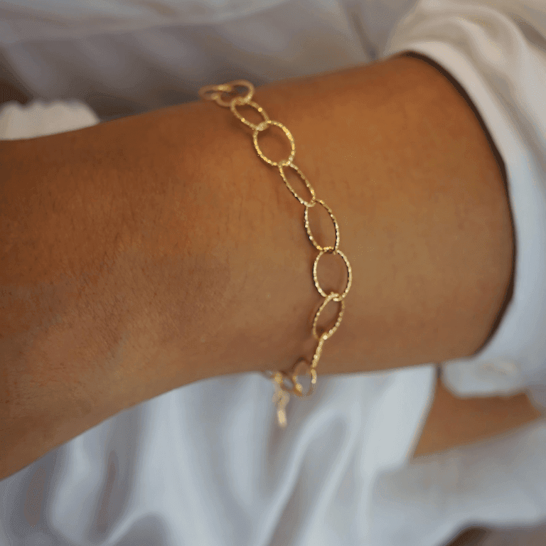 Pulseira com Elo Oval Texturizado Banho Ouro 18k — default
