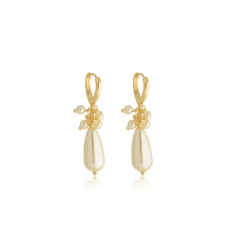 Brinco Argola com Pingente Pérolas Banho Ouro 18k — default
