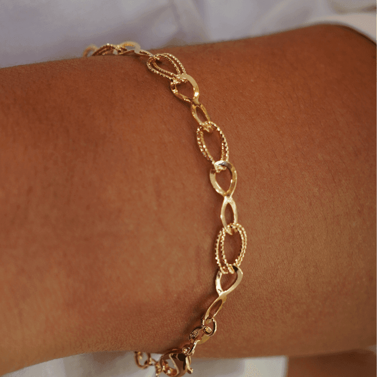 Pulseira Símbolo Infinito e Elos Duplos Banho Ouro 18k
