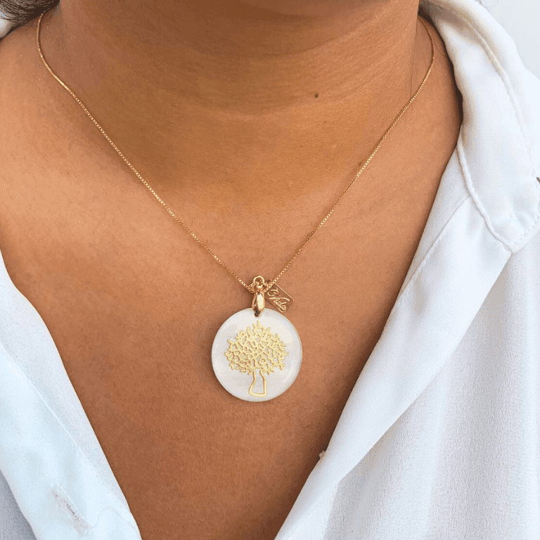 Pingente Madre Pérola Árvore da Vida Banho Ouro 18k