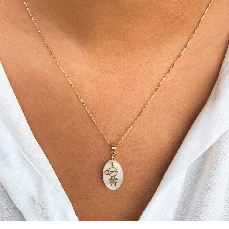 Pingente Madre Pérola Oval Menino Banho Ouro 18k — default