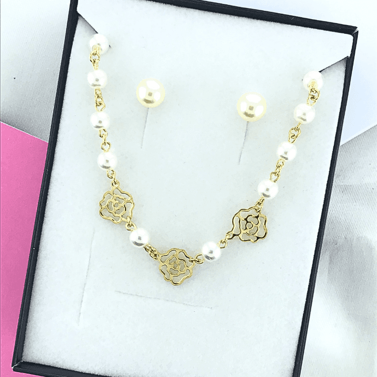 Conjunto de Gargantilha com Brinco Pérola Banho Ouro 18k — default