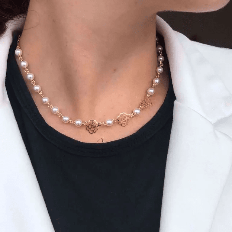 Conjunto de Gargantilha com Brinco Pérola Banho Ouro 18k