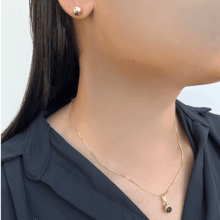 Conjunto Corrente com Pingente Redondo e Brinco Banho Ouro 18k — default