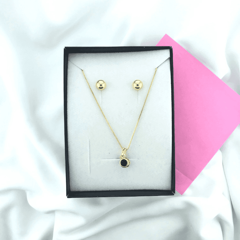 Conjunto Corrente com Pingente Redondo e Brinco Banho Ouro 18k