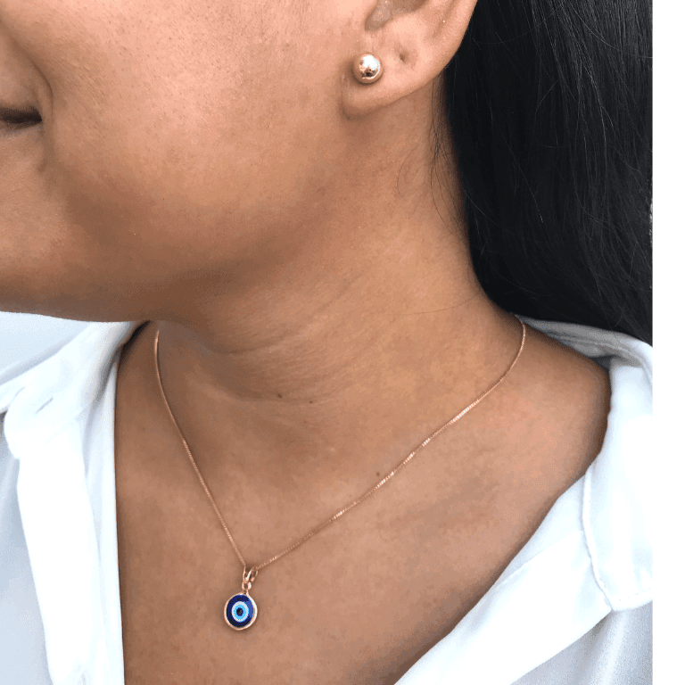 Conjunto Corrente com Pingente Olho Grego e Brinco Banho Ouro 18k
