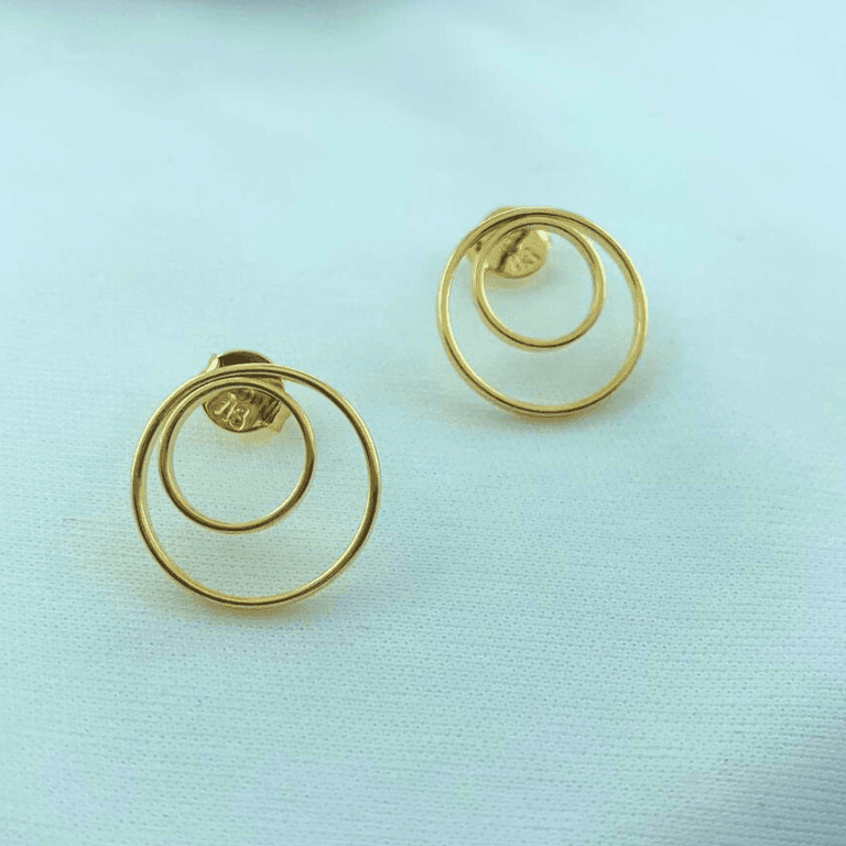 Brinco Argola Dupla Liso Banho Ouro 18k