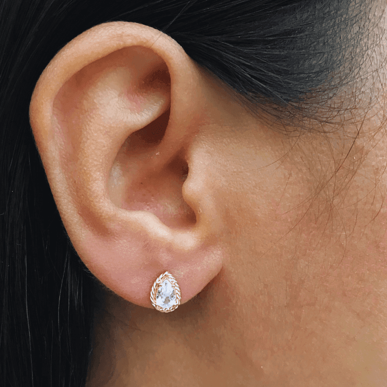 Brinco Zircônia Gota Banho Ouro 18k — Branco
