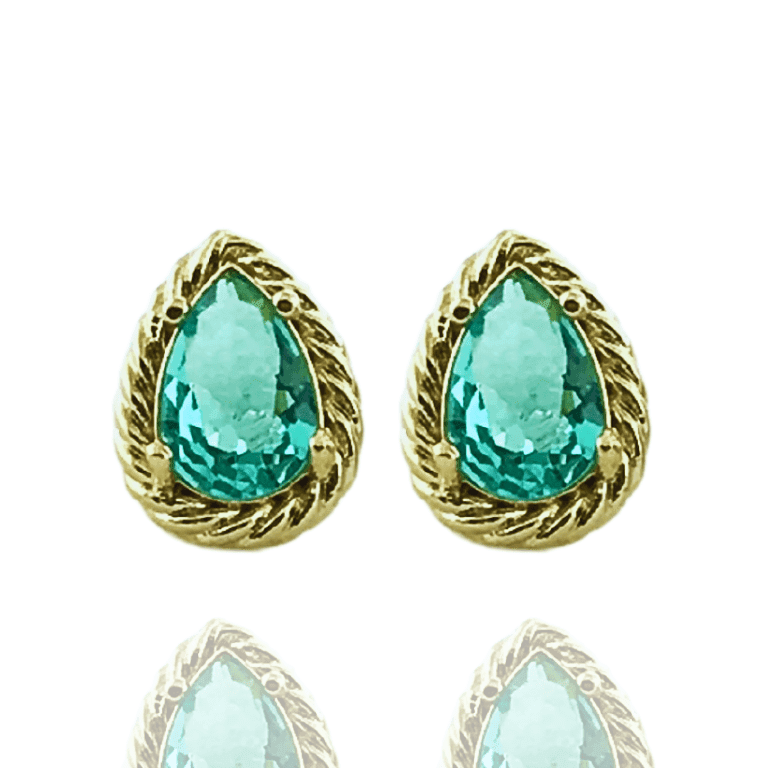 Brinco Zircônia Gota Banho Ouro 18k — Verde