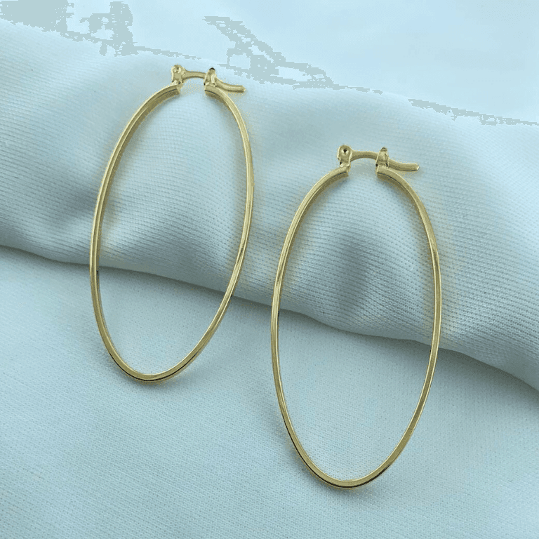 Brinco Argola Oval Liso Grande Banho Ouro 18k