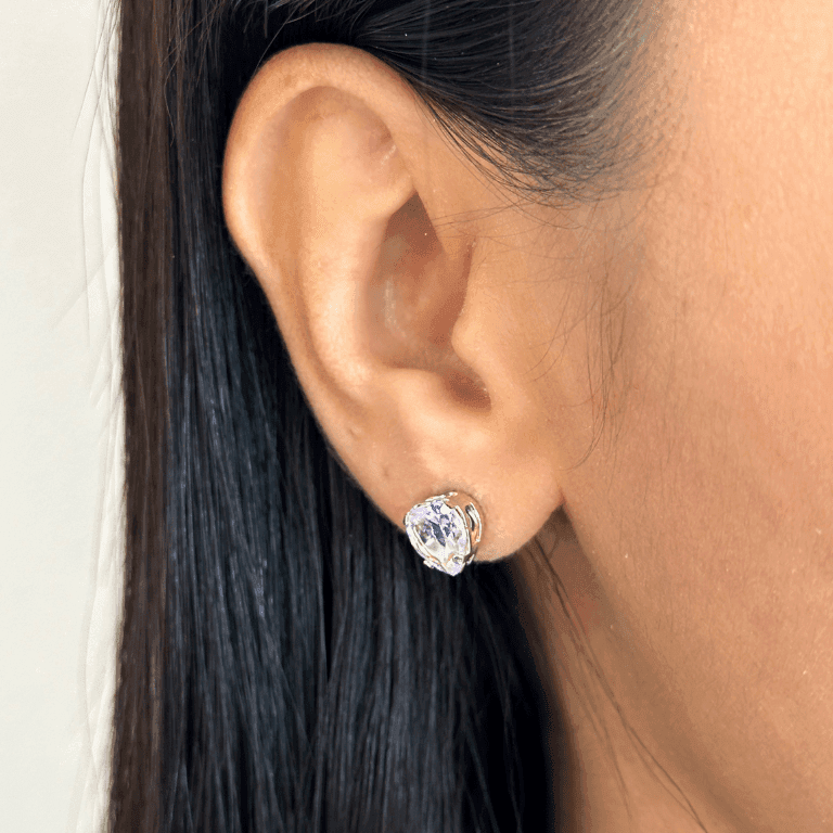 Brinco com Zircônia em Formato de Coração Banho de Ouro 18k — Branco