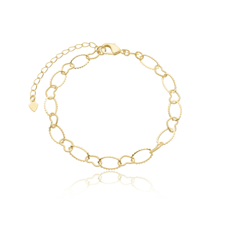 Pulseira com Elo Oval e Coração Banho de Ouro 18k — default