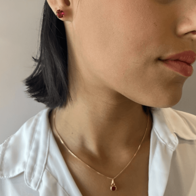 Conjunto de Corrente com Pingente e Brincos Zircônia Vermelha Banho de Ouro 18k — default