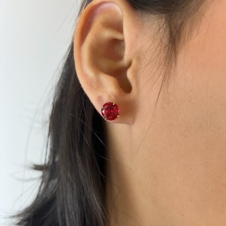 Conjunto de Corrente com Pingente e Brincos Zircônia Vermelha Banho de Ouro 18k