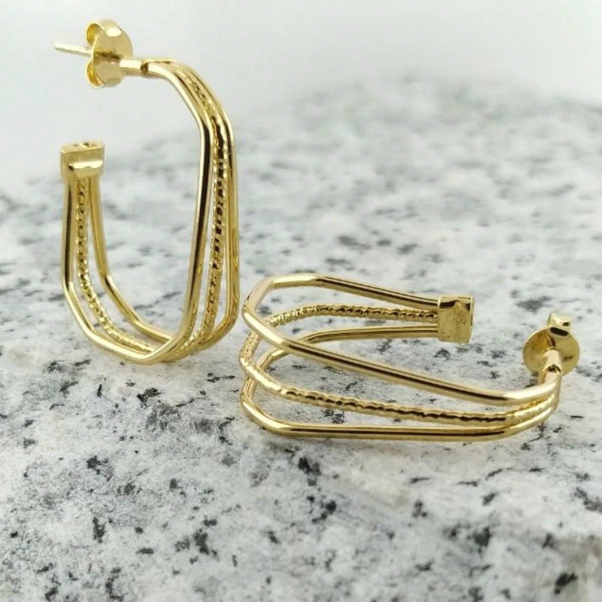 Brinco Argola Tripla Banho de Ouro 18k