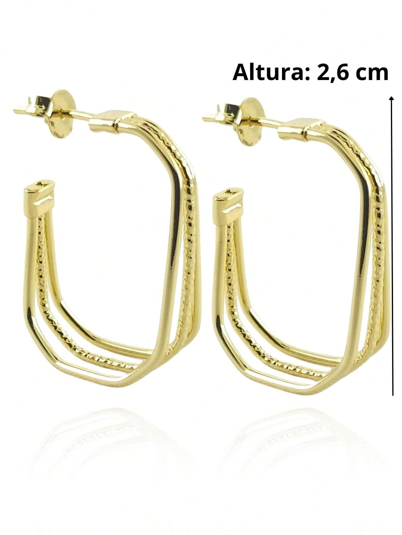 Brinco Argola Tripla Banho de Ouro 18k