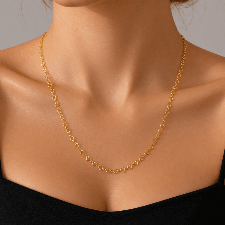 Gargantilha Elo Coração Banho de Ouro 18k