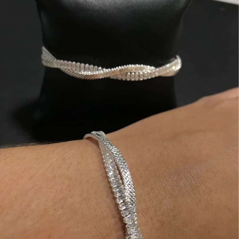 Pulseira Riviera Dupla Trançada Banho de Ródio