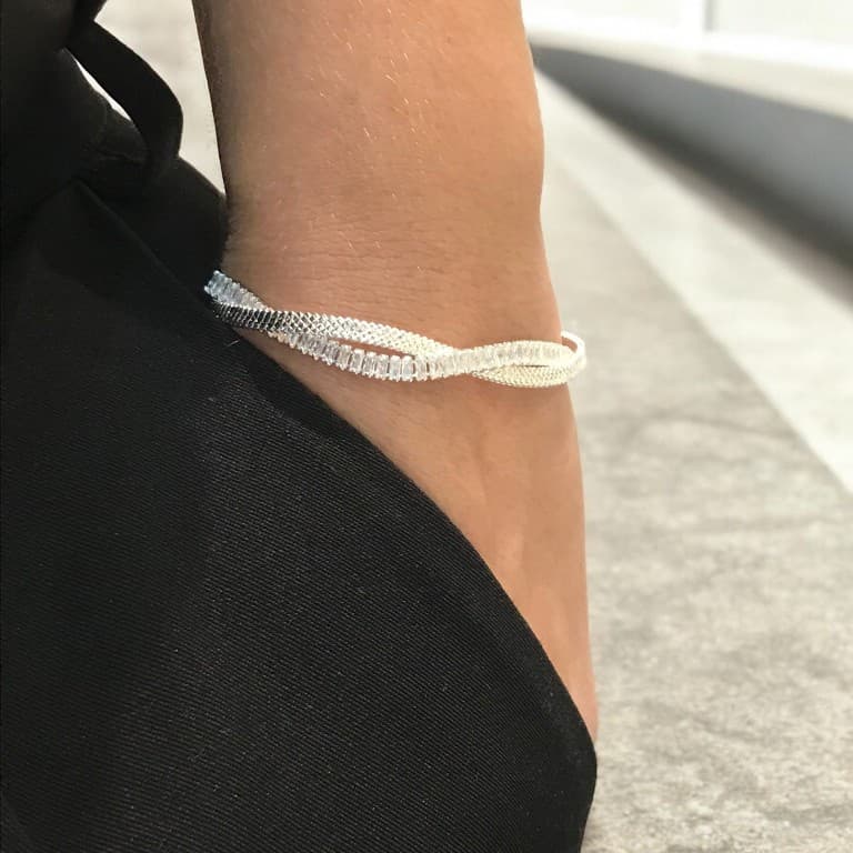 Pulseira Riviera Dupla Trançada Banho de Ródio