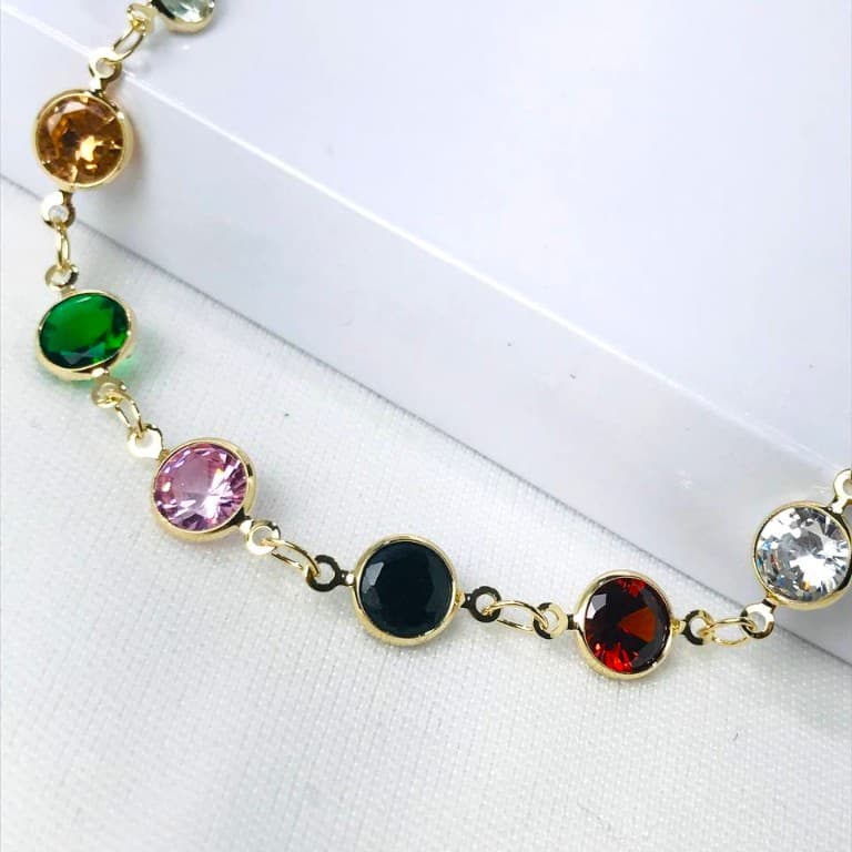 Pulseira com Pedras Coloridas Banho de Ouro 18k