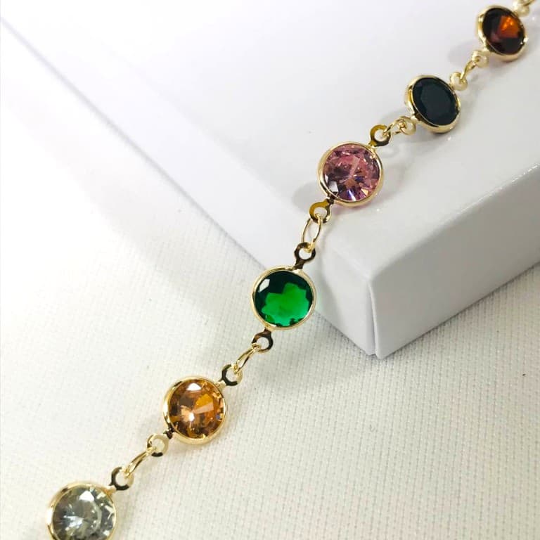 Pulseira com Pedras Coloridas Banho de Ouro 18k