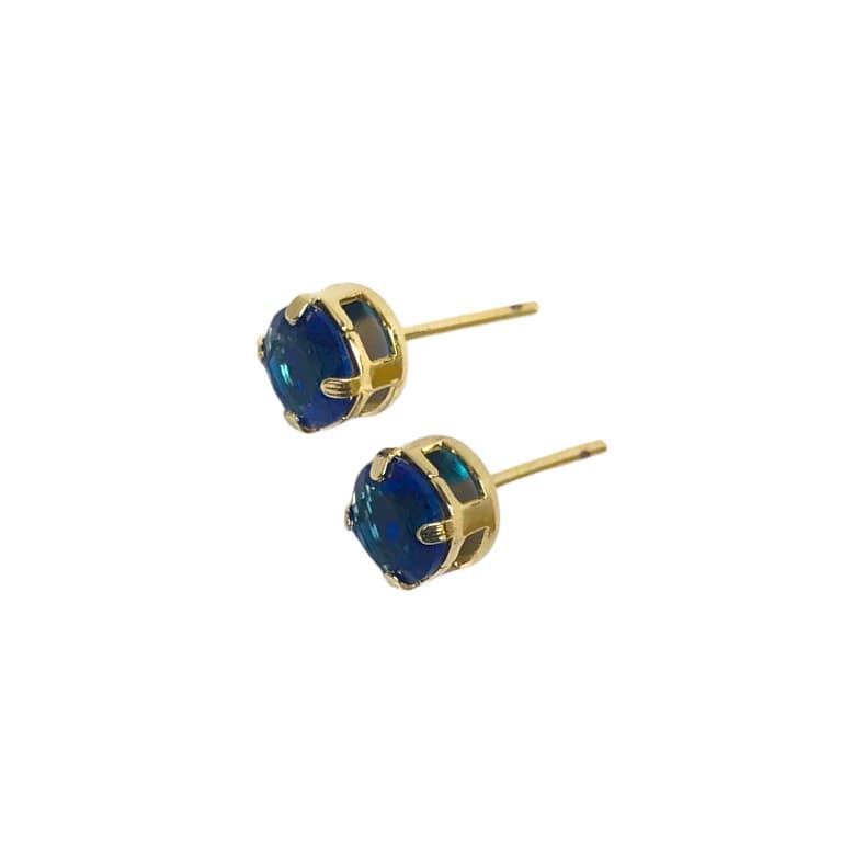Brinco Pedra Redonda Banhado a Ouro 18k — Azul