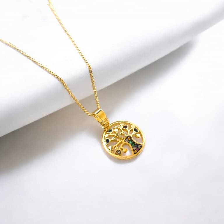 Corrente com Pingente Árvore da Vida Banhada a Ouro 18k