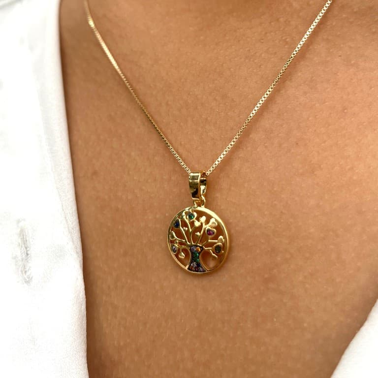 Corrente com Pingente Árvore da Vida Banhada a Ouro 18k