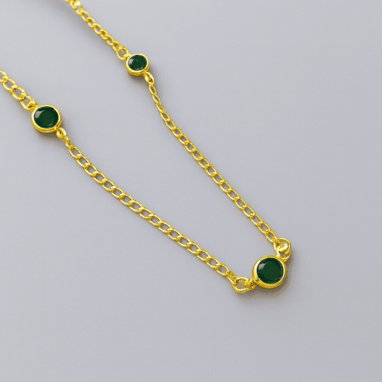 Corrente com Pedras Verdes Banhada a Ouro 18k — default