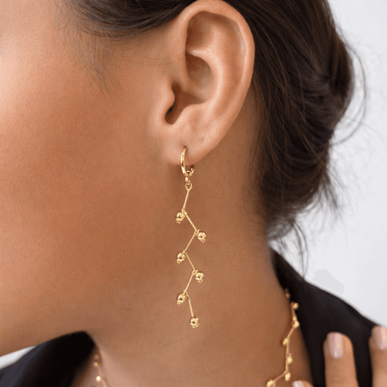 Brinco Bolinhas Zig Zag Banhado a Ouro 18k