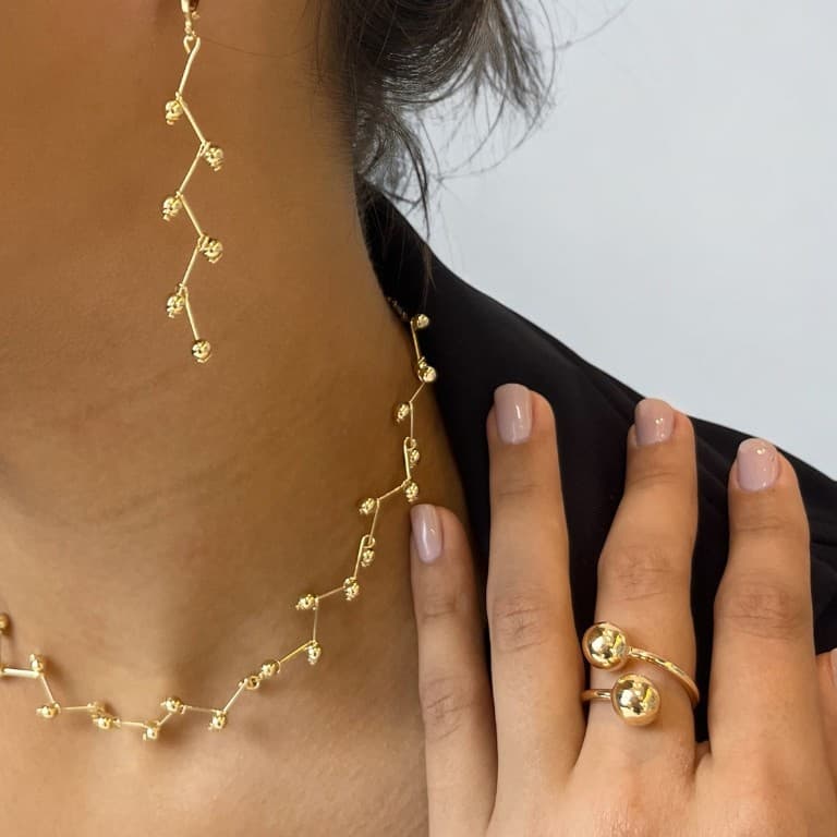 Anel Ajustável Bola Banhado a Ouro 18k