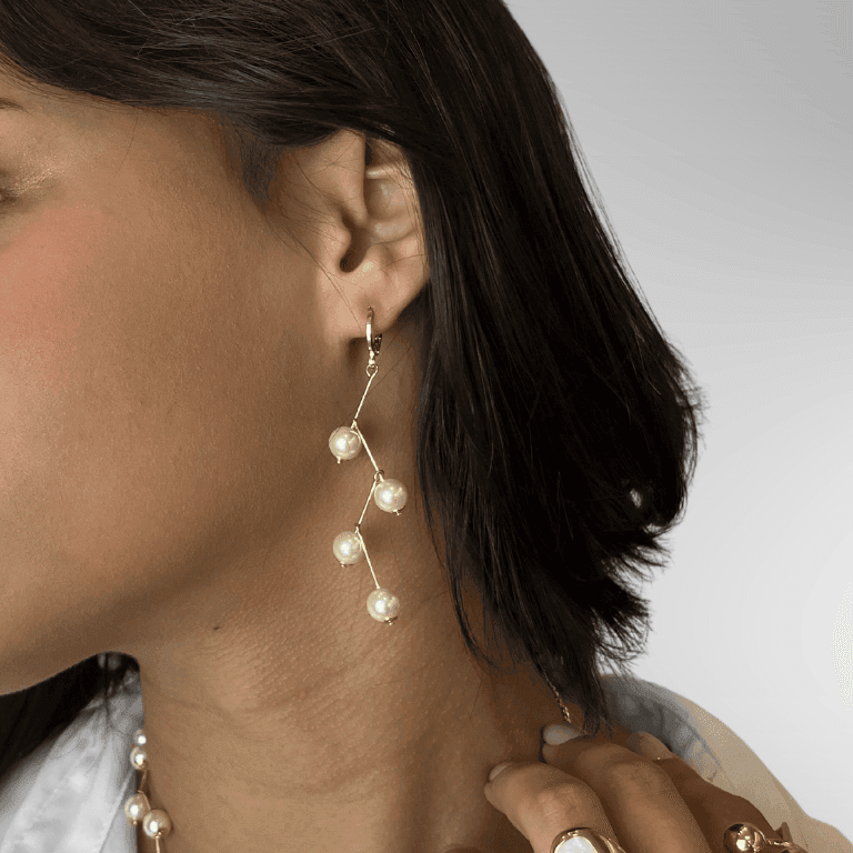 Brinco Pérolas Zig Zag Banhado a Ouro 18k — default