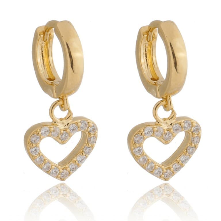 Brinco Argola com Coração Cravejado Banhado a Ouro 18k — default