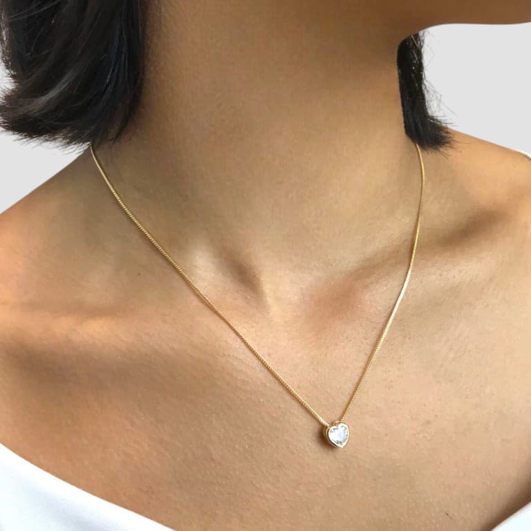Corrente com Pingente Zircônia Coração Banhada a Ouro 18k — default