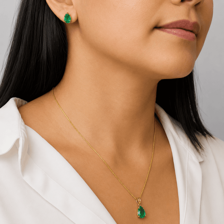 Conjunto Gota Zircônia Verde Banhado a Ouro 18k — default