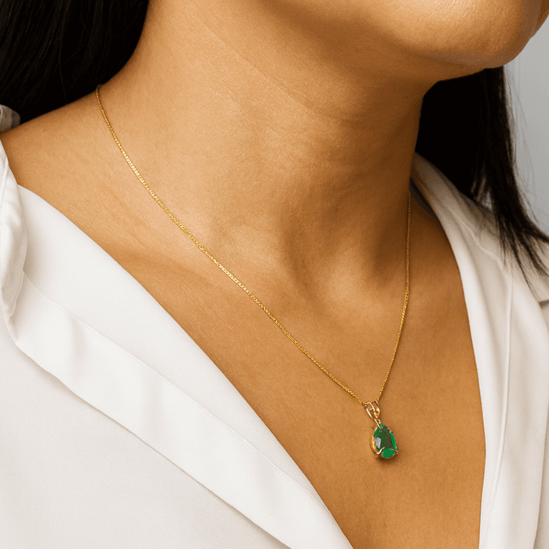 Conjunto Gota Zircônia Verde Banhado a Ouro 18k