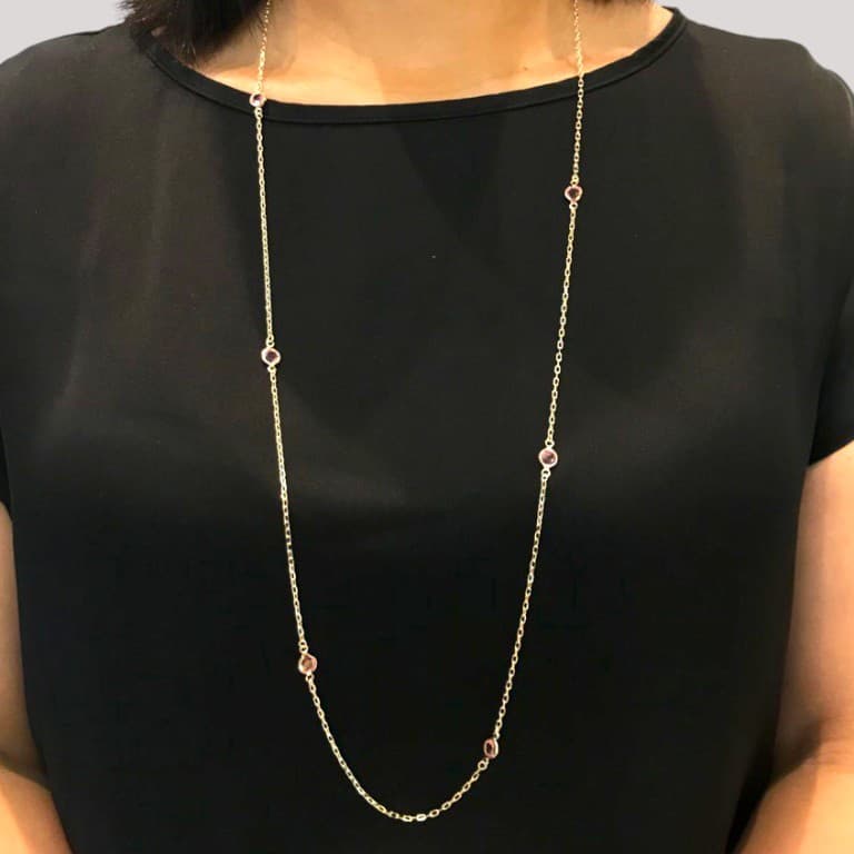 Colar Pedras Rosas Banhado a Ouro 18k — default