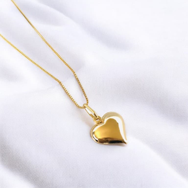 Corrente com Pingente Coração Liso Banhado a Ouro 18k