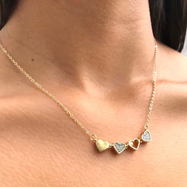 Colar Trevo Coração Banhado a Ouro 18k