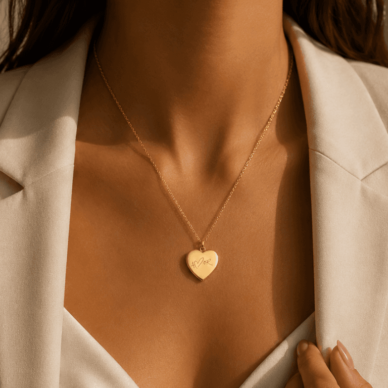 Corrente com Pingente Relicário Coração Banhado a Ouro 18K