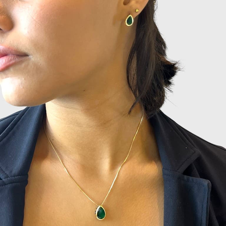 Conjunto Formato Gota Banhado a Ouro 18K