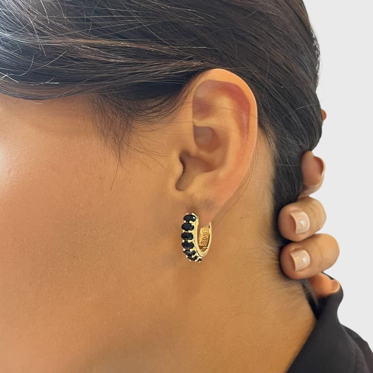 Brinco Argola Cristais — Preto